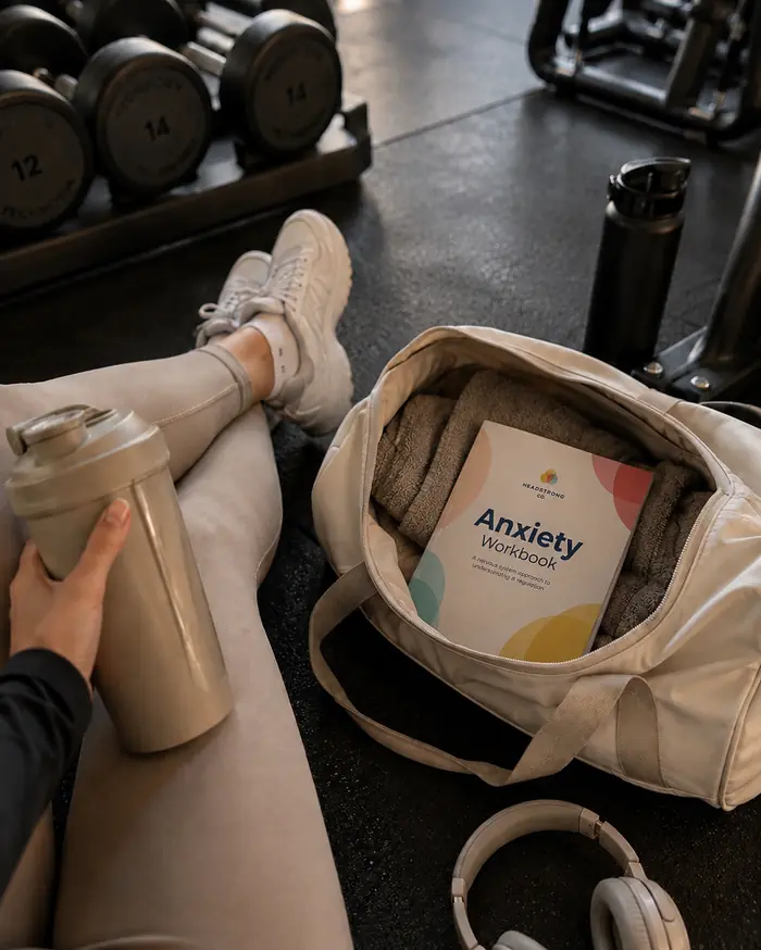 Anxiety Workbook in a gym bag